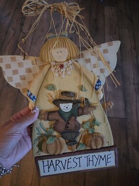 Harvest Thyme Yellow Angel Wooden Wall Hanging by